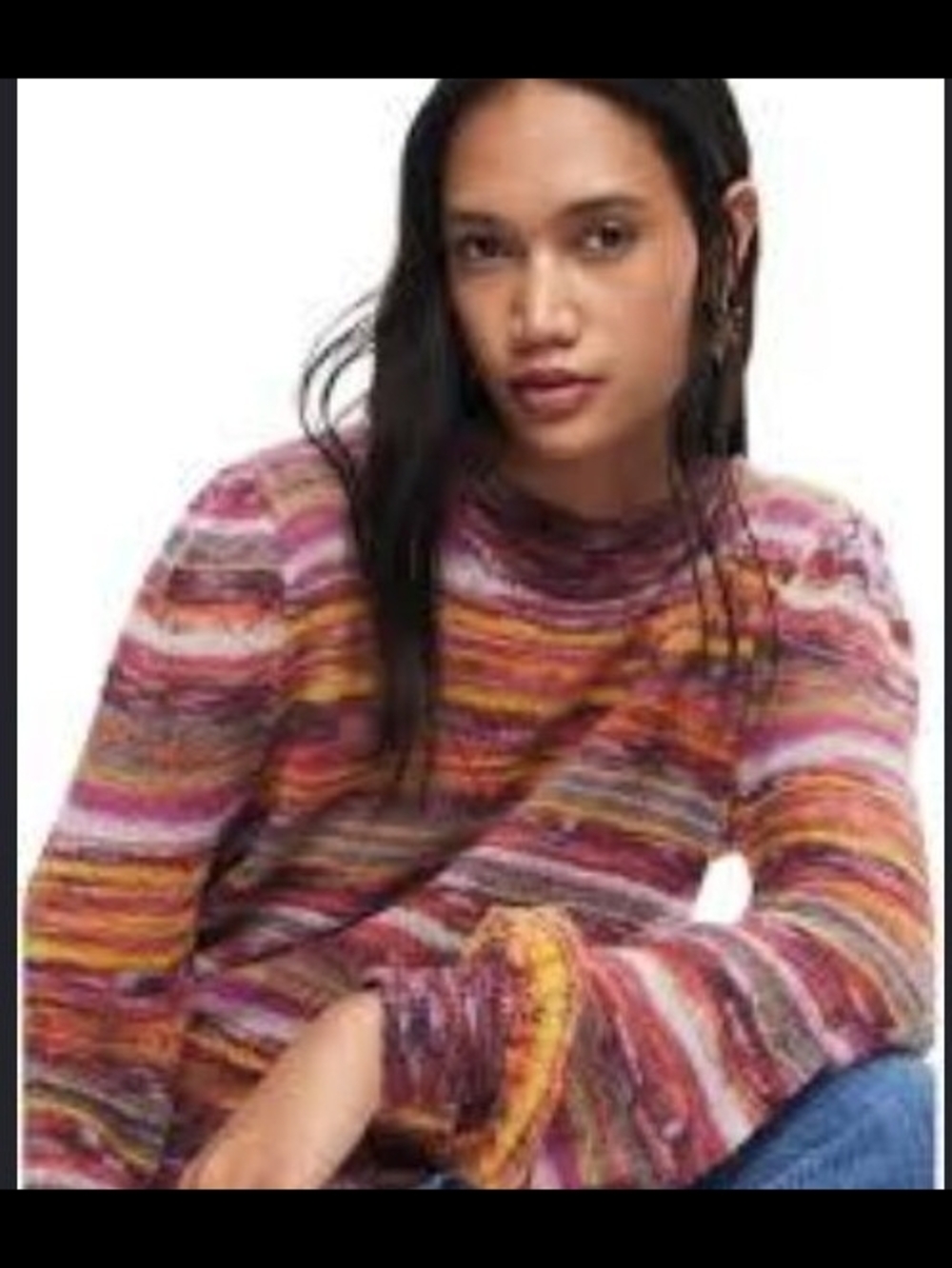 Desigual Multicolor Striped Crewneck Sweater - Pink, Orange & Yellow